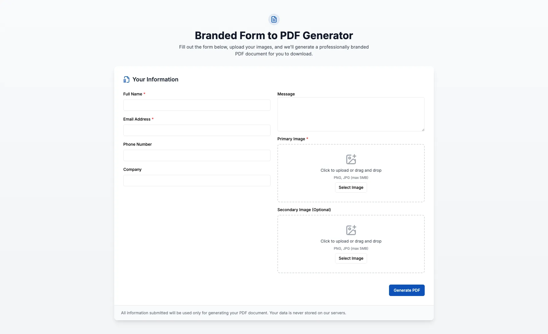 Branded Form to PDF Generator UI