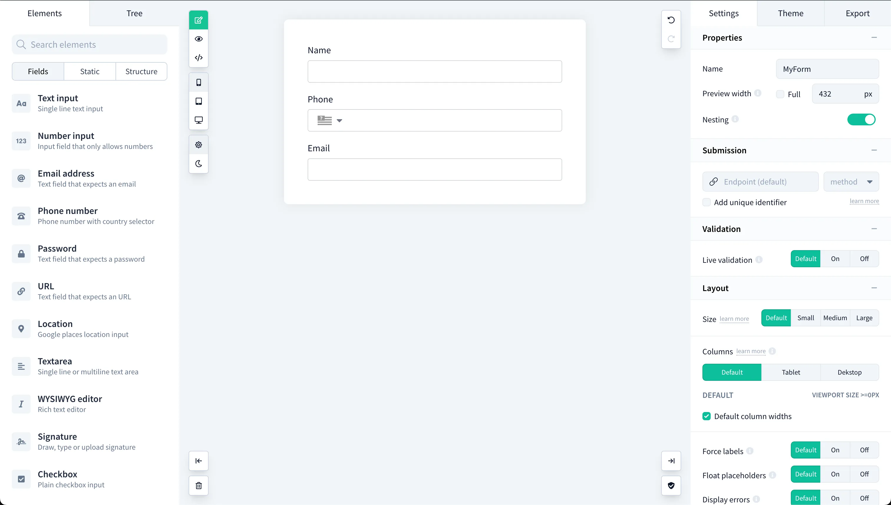 Vue Form Builder Interface